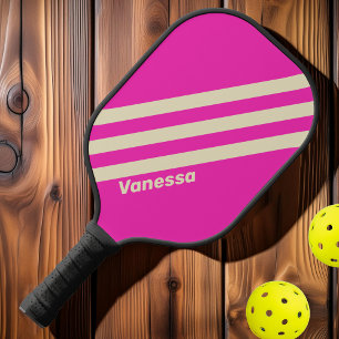 Retro Pink Three Stripes with Name Pickleball Paddle