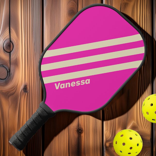 Retro Pink Three Stripes with Name Pickleball Paddle (Creator Uploaded)