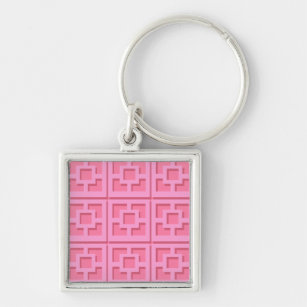 Retro Pink Trellis Button Keychain