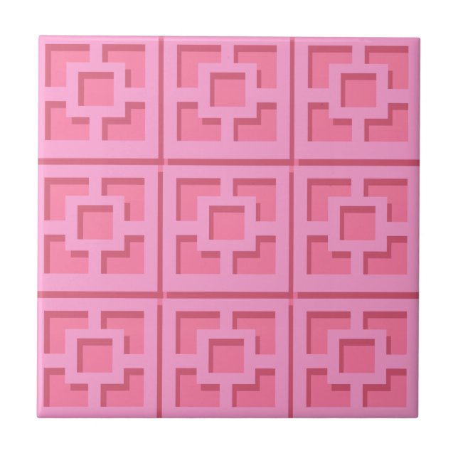 Retro Pink Trellis Ceramic Tile (Front)
