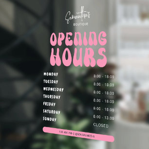 Retro Pink Trendy Beauty Salon Shop Opening Hours