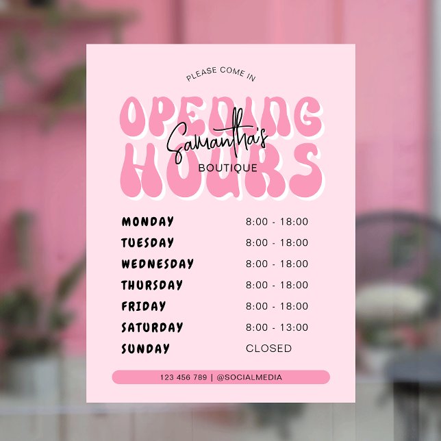 Retro Pink Trendy Spa Salon Shop Opening Times (Creator Uploaded)