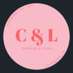 Retro Pink trendy wedding  Classic Round Sticker<br><div class="desc">Elegant and trendy wedding Classic Round Stickers</div>