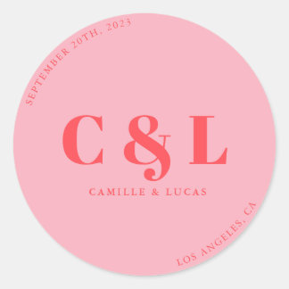 Retro Pink trendy wedding Classic Round Sticker