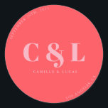 Retro Pink trendy wedding  Classic Round Sticker<br><div class="desc">Elegant and trendy wedding Classic Round Stickers</div>