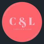 Retro Pink trendy wedding  Classic Round Sticker<br><div class="desc">Elegant and trendy wedding Classic Round Stickers</div>