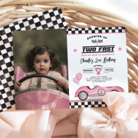 Retro Pink Two Fast Race Car 2nd Birthday Photo