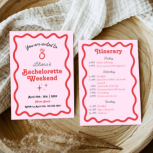 Retro Pink Wave Bachelorette Weekend Itinerary Invitation