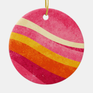 Retro Pink Waves – Vintage Wavy Background Ceramic Ornament
