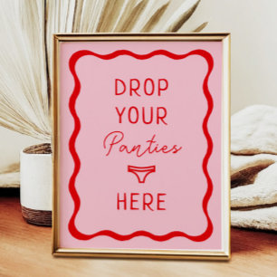 Retro Pink Wavy Drop Your Panties Here Game Sign