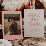 Retro Pink Wedding   Save The Date<br><div class="desc">Retro and elegant save the date card featuring boho font that says "save the date" in pink color on a white background. You can add a photo on the back.</div>