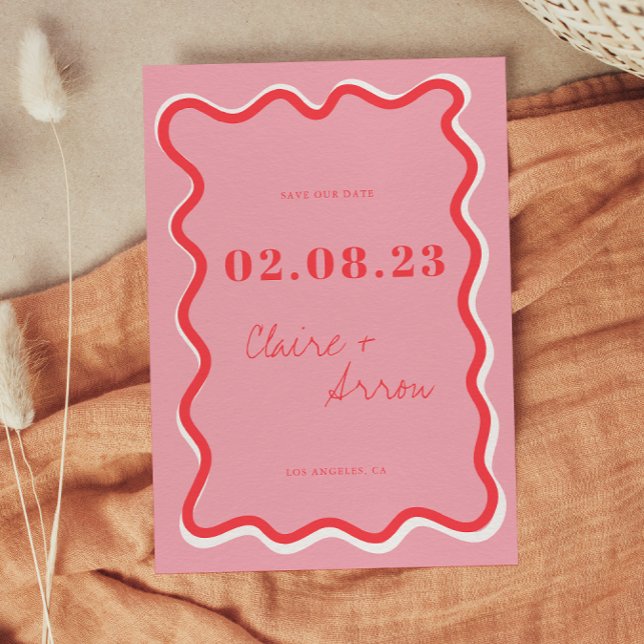 Retro Pink Wedding Save the Date Invitation (Creator Uploaded)
