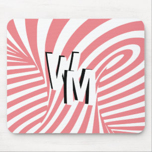 Retro Pink White Abstract Zebra Pattern Initials Mouse Pad