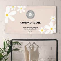 Retro Pink & White Daisy Business Logo Display