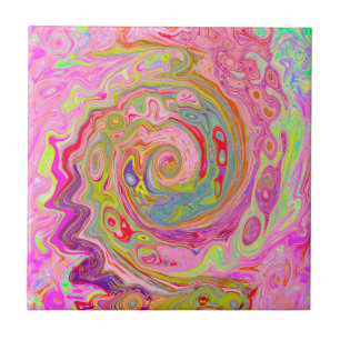 Retro Pink, Yellow and Magenta Abstract Groovy Art Ceramic Tile