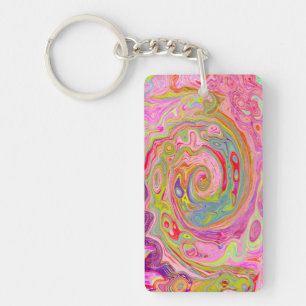 Retro Pink, Yellow and Magenta Abstract Groovy Art Key Ring