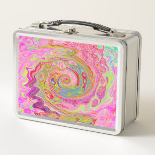 Retro Pink, Yellow and Magenta Abstract Groovy Art Metal Lunch Box
