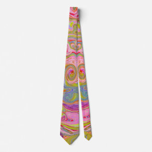 Retro Pink, Yellow and Magenta Abstract Groovy Art Tie