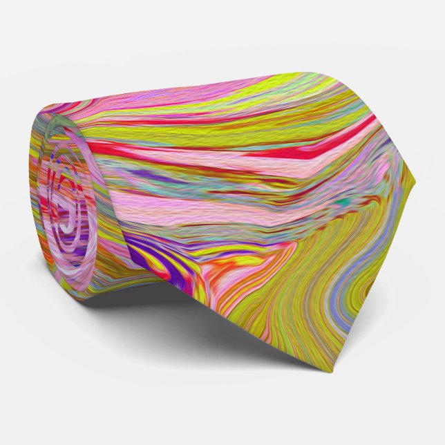 Retro Pink, Yellow and Magenta Abstract Groovy Art Tie (Rolled)