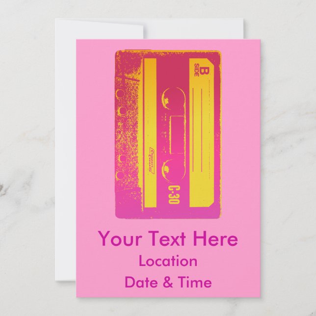 Retro Pink & Yellow Cassette Tape Invitation (Front)
