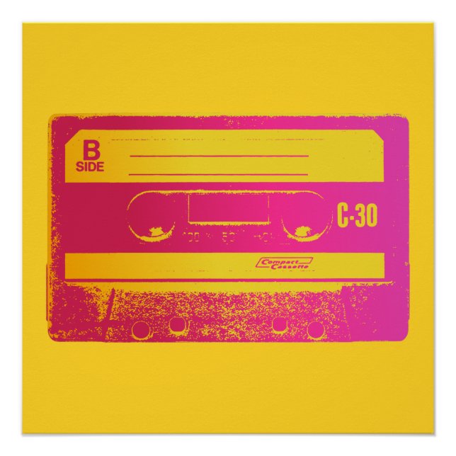 Retro Pink & Yellow Cassette Tape Poster (Front)