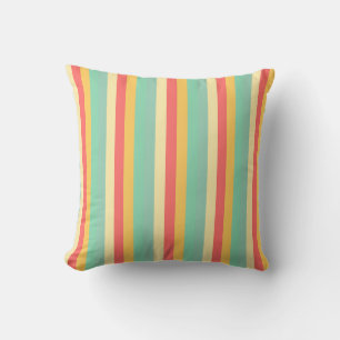 Retro Pink Yellow Green Blue Stripes Cushion