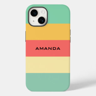 Retro Pink Yellow Green Blue Stripes Personalised Case-Mate iPhone 14 Case