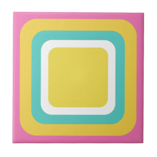 Retro Pink Yellow Teal White Ceramic Tile