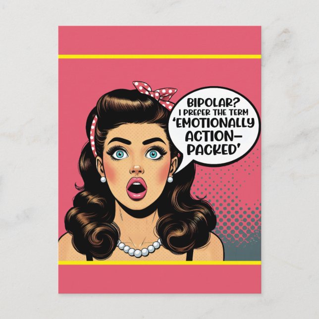 Retro Pinup_ Action Packed Postcard (Front)