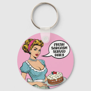 Retro Pinup_ Served Daily Key Ring