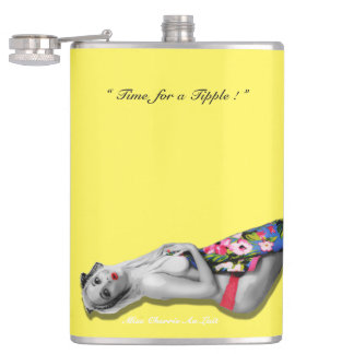 Retro Pinup Tropical Tiki Beach Girl Yellow Hip Flask