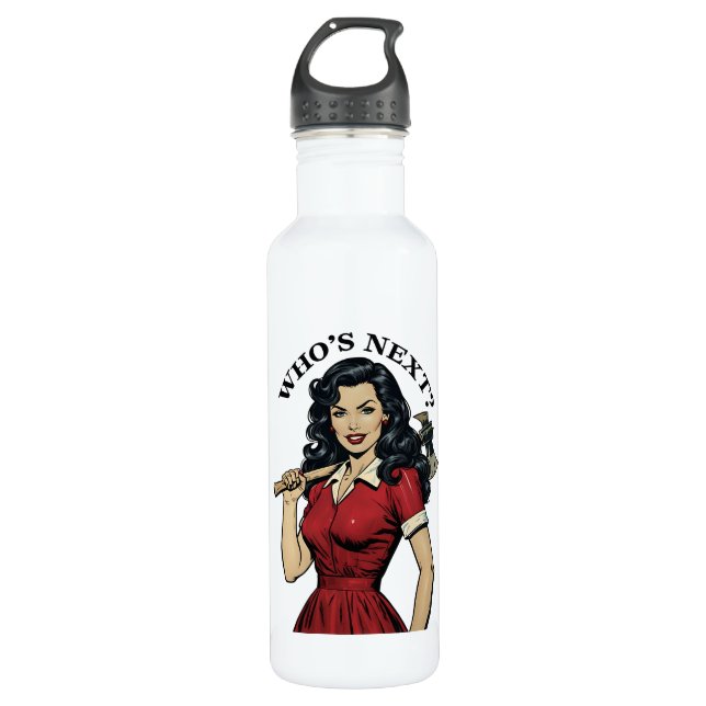 Retro Pinup "Who's Next?" Water Bottle (Front)