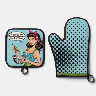 Retro Pinup_ With Kindness Oven Mitt & Pot Holder Set