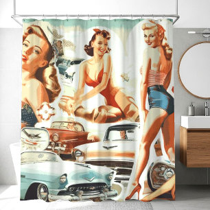 Retro Pinups Collage Shower Curtain