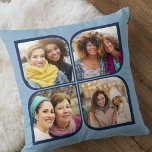 Retro Pinwheel 4 Photo Flower Petal Blue Cushion<br><div class="desc">Stylish photo pillow in two tone blue with retro pinwheel style photo collage. The photo template is set up for you to add 4 of your favourite photos, which are automatically displayed in the flower petal shapes. If you have any problem with picture placement, try cropping your photo to a...</div>