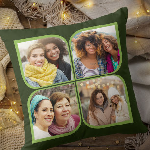 Retro Pinwheel 4 Photo Flower Petal Green Cushion