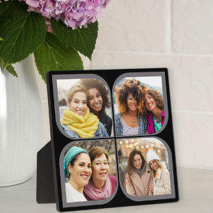 Retro Pinwheel Flower Petal 4 Photo Collage Black Plaque