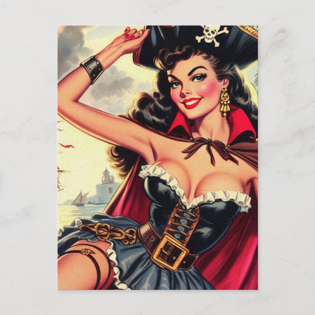 Retro Pirate Pin Up Postcard (Front)