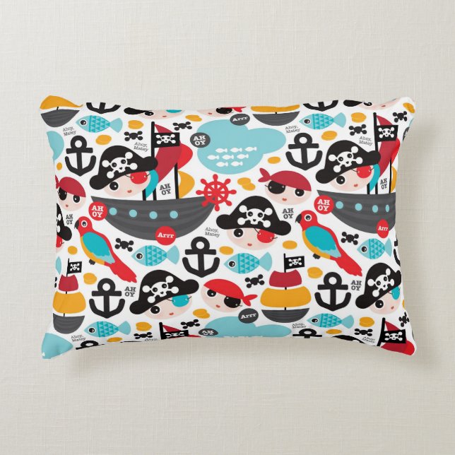 Retro pirates illustration sailing decorative cushion (Front)