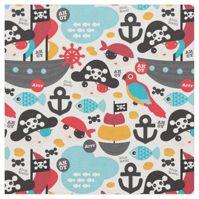 Retro pirates illustration sailing fabric (Close Up)