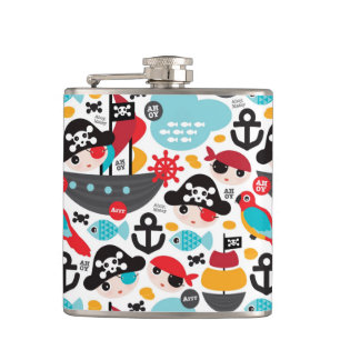 Retro pirates illustration sailing hip flask