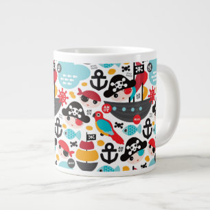 Retro pirates illustration sailing large coffee mug