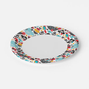 Retro pirates illustration sailing paper plate