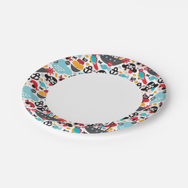 Retro pirates illustration sailing paper plate (Angled)
