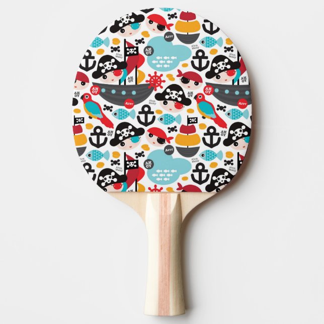 Retro pirates illustration sailing ping pong paddle (Front)