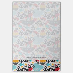 Retro pirates illustration sailing post-it notes