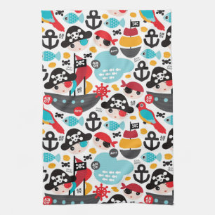 Retro pirates illustration sailing tea towel