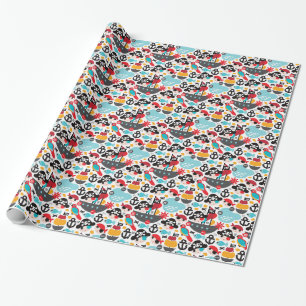 Retro pirates illustration sailing wrapping paper
