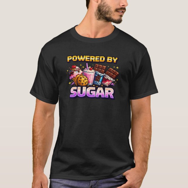 Retro Pixel Arcade Powered By Sugar T-Shirt (Front)
