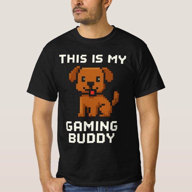 Retro Pixel Art Dog – “This Is My Gaming Buddy Gam T-Shirt (Front)